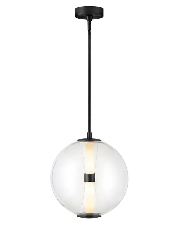 The centerpiece of Elin's bold and contemporary design is its sculpted clear glass that highlights an integrated LED inner light source. Featuring both conventional and striking elements, Elin is ideal for modern and transitional interiors and available in Black or Lacquered Brass finish options. - alternate view