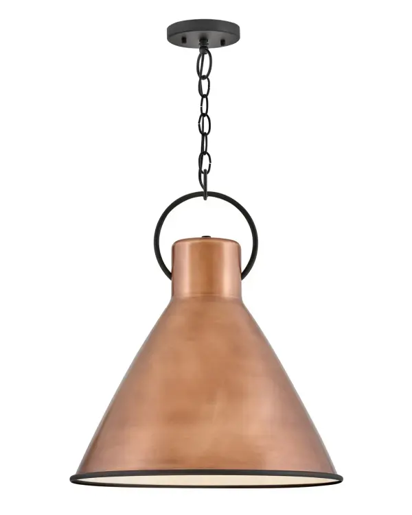 The Winnie LED Pendant delivers authentic farmhouse charm with practical versatility. Its antique copper finish and steel construction create a warm, industrial aesthetic that works equally well indoors or outdoors. The integrated LED provides energy-efficient illumination with dimmable functionality.