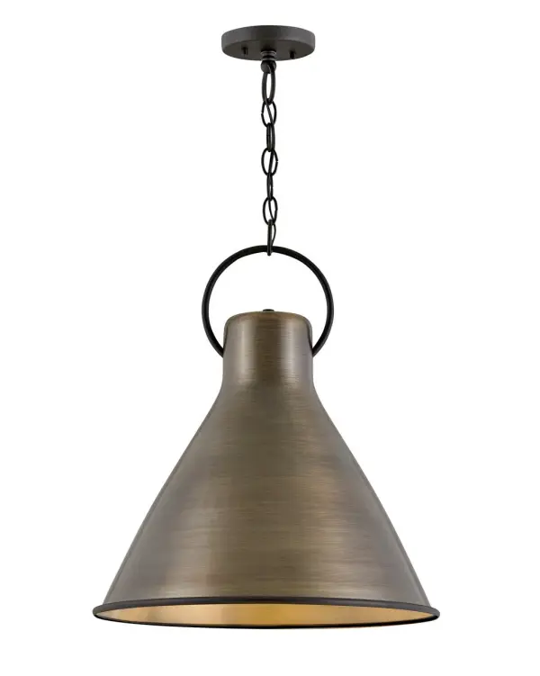The profile is simple, hardworking and meant to reflect the farmhouse style it complements so well. A metal shade in a variety of finishes, featuring a bottom ring and an oversized loop in Distressed Black. Wiring is threaded through the loop instead of being exposed, which ensures the look remains clean, casual and tasteful.