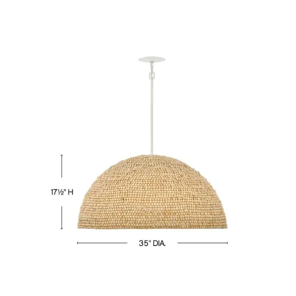 The Dalia LED Chandelier brings warmth and texture to large spaces with its 35-inch dome shade adorned with hand-strung wooden beads. The textured plaster finish and organic materials create a sophisticated bohemian aesthetic perfect for Scandinavian or coastal interiors. - alternate view