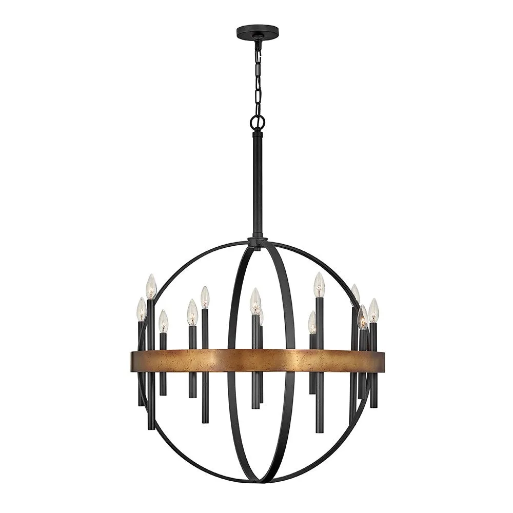 Wells LED Chandelier in Weathered Brass