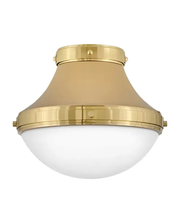 Oliver features an eye-catching sleek spun metal shade and etched opal glass shade beneath. Sleek metal bands and knobs add interest and reinforce its modern-meets-traditional style. Oliver is available in a robust lineup of finish combinations.