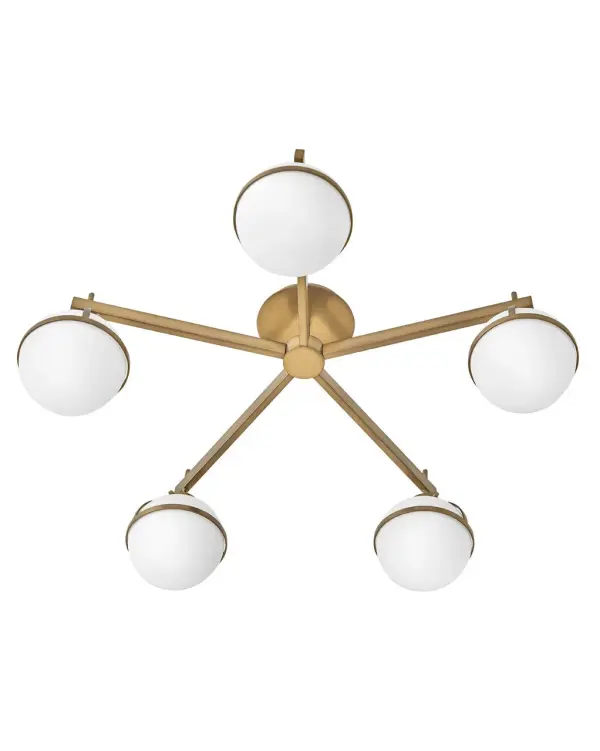 The Hollis combines mid-century globe design with contemporary LED efficiency. Its 32-inch span and warm Heritage Brass finish make it ideal for larger spaces needing ambient lighting with vintage charm. - alternate view