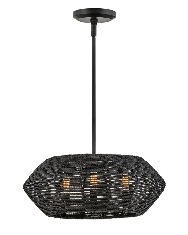 Luca's coastal vibe is permeated with a slightly exotic edge. The bold pendant showcases a robust, woven drum shade, and a full finished cluster for plenty of functional light offered in a variety of finish options. Luca is part of the Lisa McDennon Collection. - alternate view