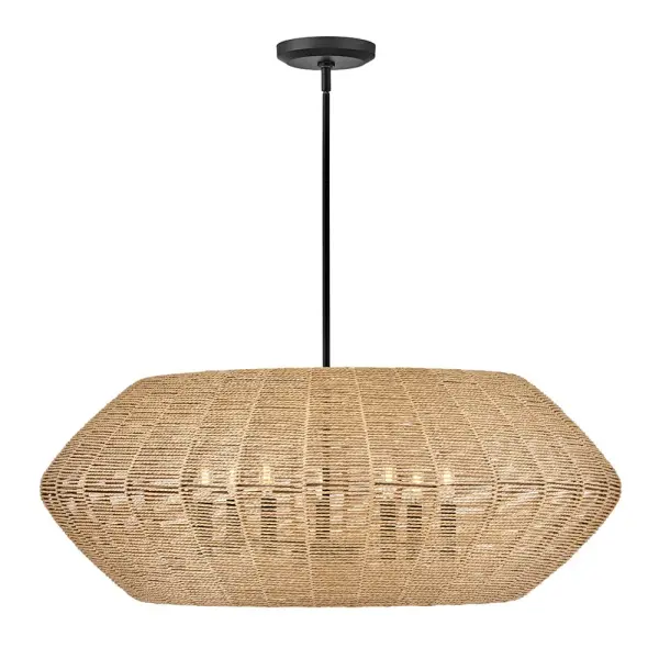 Luca's coastal vibe is permeated with a slightly exotic edge. The bold pendant showcases a robust, woven drum shade, and a full finished cluster for plenty of functional light offered in a variety of finish options. Luca is part of the Lisa McDennon Collection.
