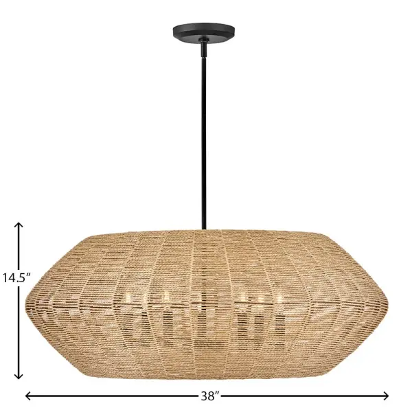 Luca's coastal vibe is permeated with a slightly exotic edge. The bold pendant showcases a robust, woven drum shade, and a full finished cluster for plenty of functional light offered in a variety of finish options. Luca is part of the Lisa McDennon Collection. - alternate view
