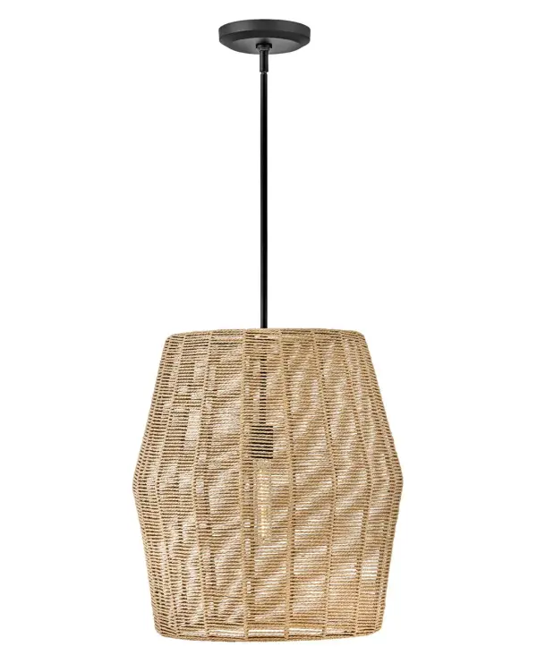 Luca's coastal vibe is permeated with a slightly exotic edge. The bold pendant showcases a robust, woven drum shade, and a full finished cluster for plenty of functional light offered in a variety of finish options. Luca is part of the Lisa McDennon Collection.