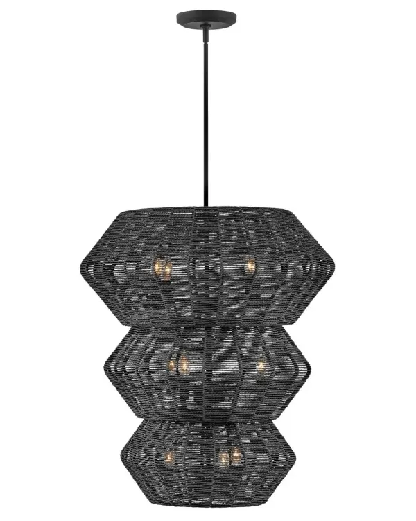 Luca's coastal vibe is permeated with an exotic appeal. The bold pendant showcases a robust, woven drum shade, and a fully finished cluster for plenty of functional light offered in a variety of finish options. Luca is part of the Lisa McDennon Collection.