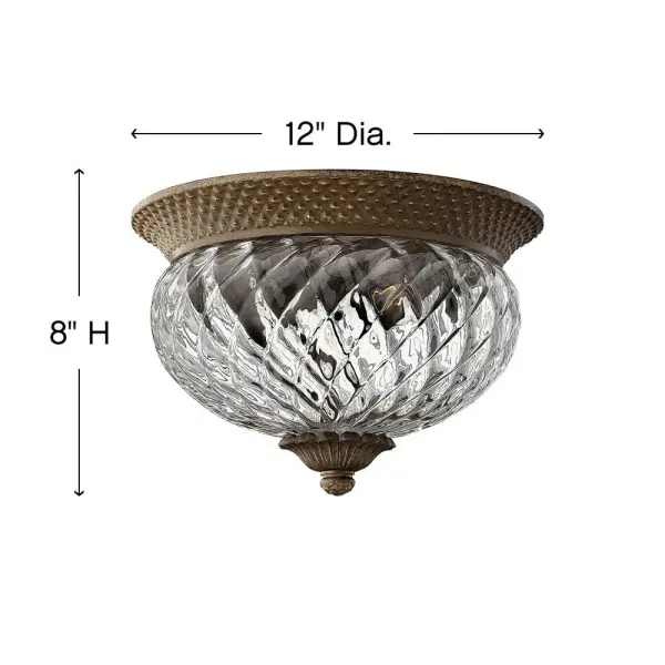 The Plantation flush mount brings vintage glamour with its signature pineapple-shaped elements and elaborate cast detailing. Energy-efficient LED technology meets classic design in a compact profile perfect for lower ceilings. - alternate view