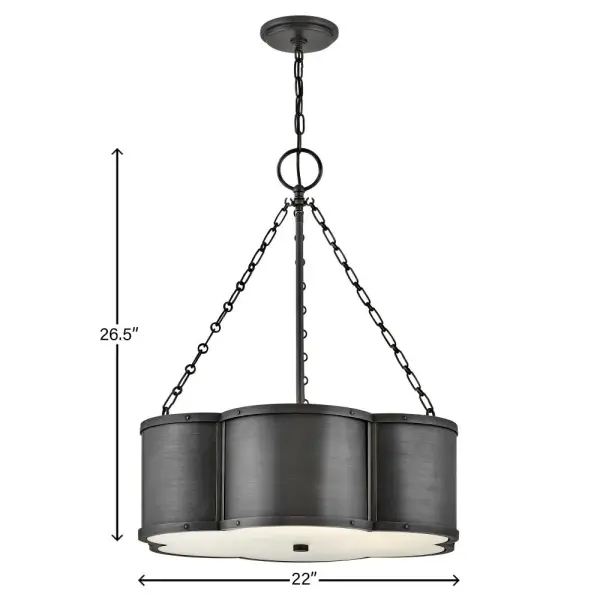 There’s everything to love about the classic shape of Chance’s semi-flush mounts and pendant. Timeless, symmetrical and classic, its pedigree is an ancient symbol of good luck. Hinkley’s design focuses on details such as rivets along the top and bottom cast frame and a functional light source that also illuminates for added sophistication. Chance is available in multiple finish options. - alternate view