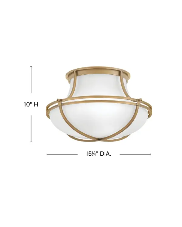 The Saddler combines artistic design with practical function. Its tear-drop dome shape and decorative metal straps create visual interest, while etched opal glass provides soft, even illumination. The Heritage Brass finish adds warmth and versatility. - alternate view