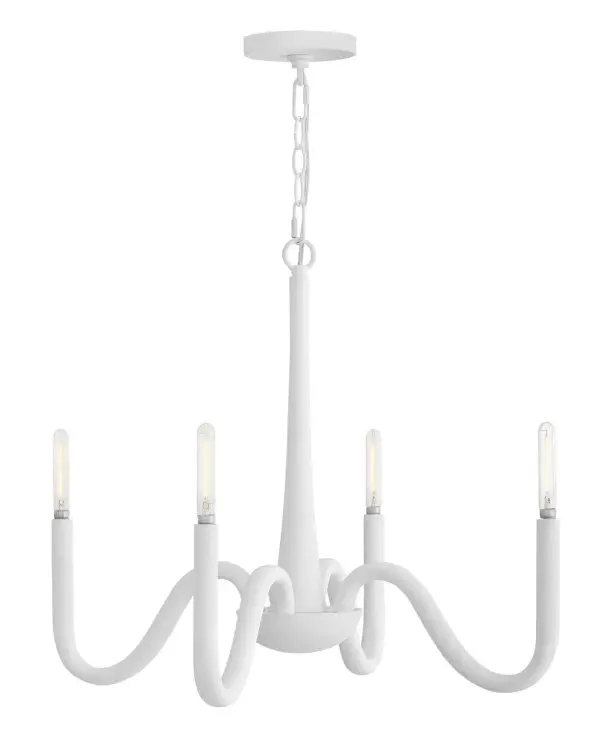 A breath of coastal freshness, Maris effortlessly complements any living or dining space. Exaggerated, curved arms with exposed candelabra lamps radiate from Maris’s center, evoking a formal silhouette. A white Textured Plaster finish imparts a chic, Californian feel.
