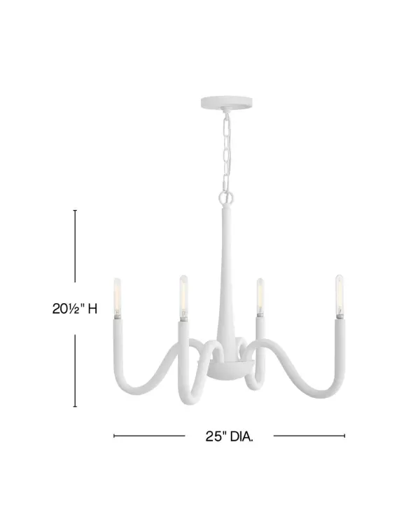 A breath of coastal freshness, Maris effortlessly complements any living or dining space. Exaggerated, curved arms with exposed candelabra lamps radiate from Maris’s center, evoking a formal silhouette. A white Textured Plaster finish imparts a chic, Californian feel. - alternate view