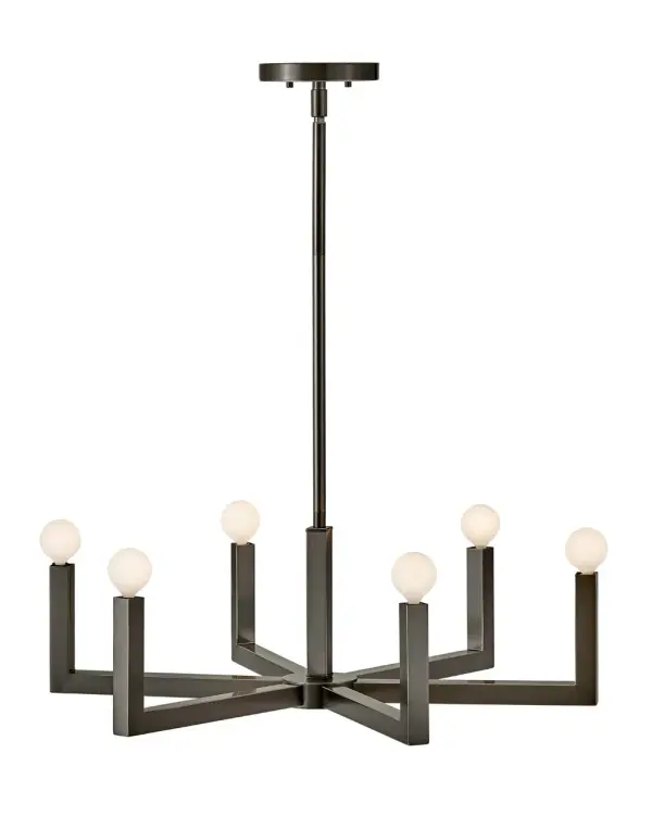 The Ezra family stunningly pairs minimalist elegance with an industrial edge. The strong square arms, sharp angles, and bold silhouette add dimensional appeal, bringing interest to dining rooms, foyers, kitchens, and beyond. Pairing Ezra with a globe-style bulb nails down the transitional, midcentury modern vibe. - alternate view