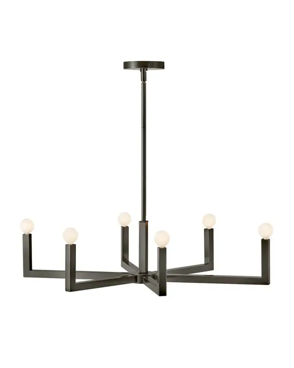 The Ezra family stunningly pairs minimalist elegance with an industrial edge. The strong square arms, sharp angles, and bold silhouette add dimensional appeal, bringing interest to dining rooms, foyers, kitchens, and beyond. Pairing Ezra with a globe-style bulb nails down the transitional, midcentury modern vibe. - alternate view