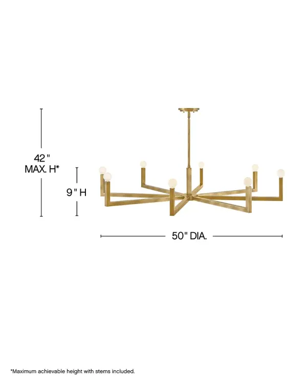 The Ezra LED Chandelier delivers dramatic scale and architectural presence with its 50-inch square frame and sharp geometric lines. Heritage Brass finish adds warmth while the industrial silhouette keeps it contemporary. - alternate view