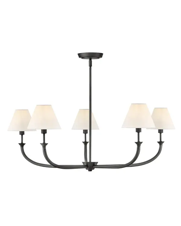 Inspired by traditional lighting styles, Greta complements its slim, contemporary silhouette with timeless details and classic finishes. Tapered, off-white linen shades softly diffuse light, filling your space with a warm ambiance. - alternate view