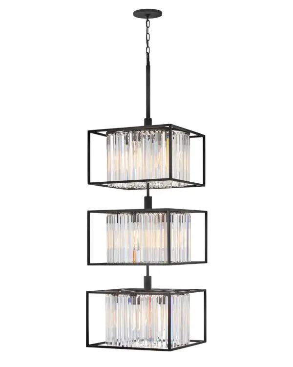 Giada is a contemporary chandelier collection with stunning crystal prisms set within a frame of Black to create a seamless, sparkling, jewelry-like effect.