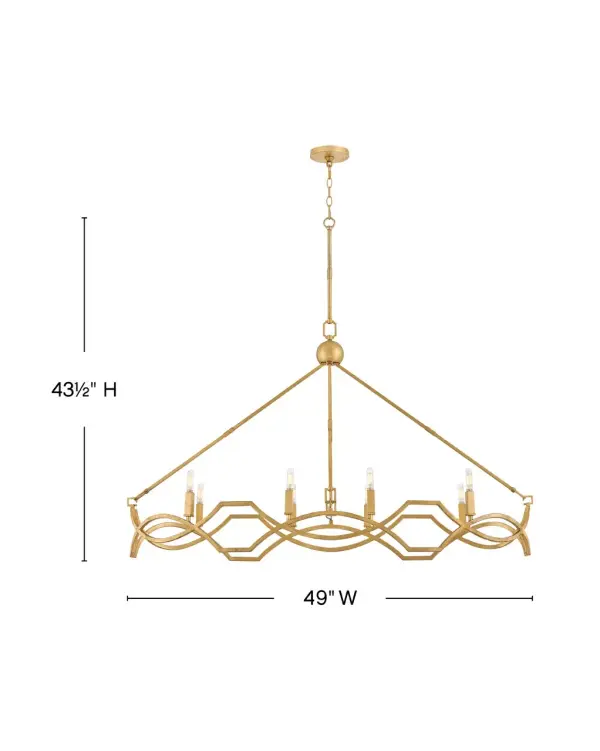 Leona’s decorative scrollwork is crafted from a gently curved, smoothly welded frame finished in hand-leafed Distressed Brass. Clean shapes complemented by exposed candelabra lamps create a family of formal fixtures with undeniable charm. - alternate view