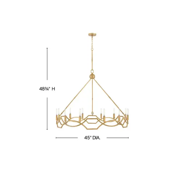 Leona’s decorative scrollwork is crafted from a gently curved, smoothly welded frame finished in hand-leafed Distressed Brass. Clean shapes complemented by exposed candelabra lamps create a family of formal fixtures with undeniable charm. - alternate view