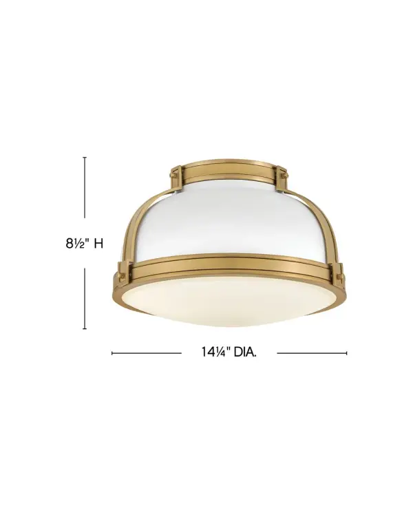 Timeless with a classic equestrian aesthetic, Barton’s metal dome shade with double-strap design is available in Black, Matte White, or Gloss White with Vivid Navy finishes complemented by Lacquered Brass and an Etched Opal glass diffuser. - alternate view