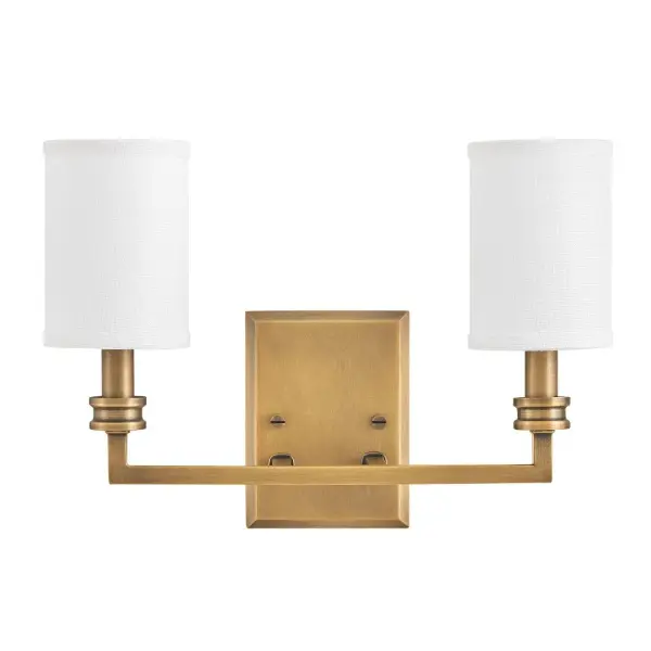 A modern interpretation of traditional torch sconces, Moore’s square stems and beveled back plate are complemented by decorative cast details. Off-white linen shades accentuated by top and bottom binding create a sophisticated, tailored look.