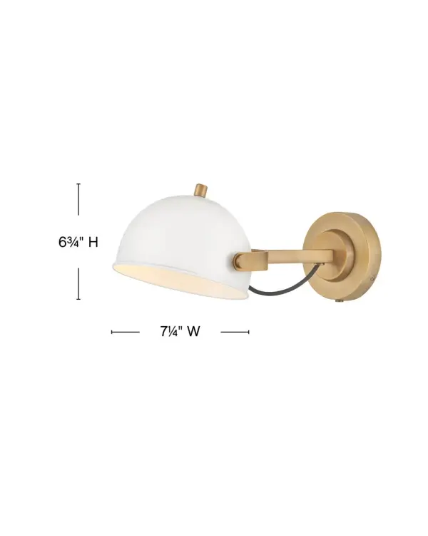 A modern bedside sconce with a vintage feel, Spence’s adjustable, rotating shade, painted white interior, and convenient on/off switch create the ideal reading or task light. Heritage Brass details and removable, black, fabric-wrapped cord complement a Black Oxide or Chalk White finish. - alternate view