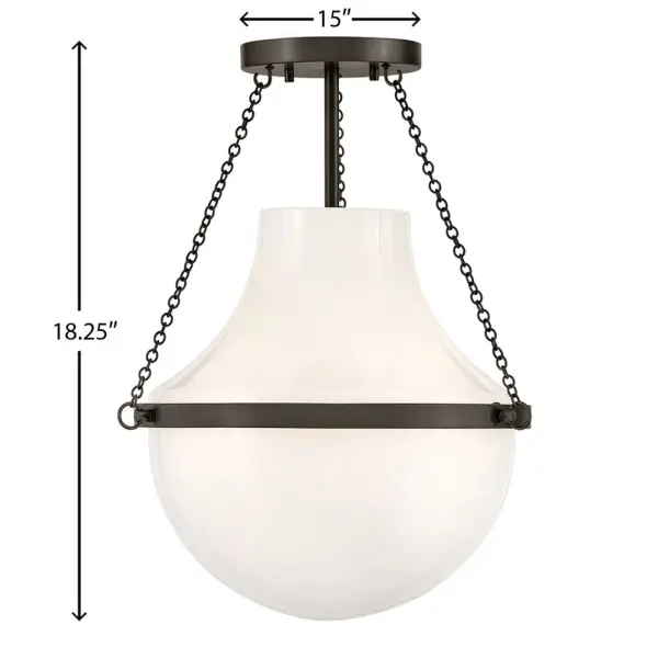 Fusing a sculpted, modern form with classically styled details, Collins features a transitional teardrop shade crafted from blown, Cased Opal glass. A central metal band and delicate chain uprights are available in Black Oxide, Heritage Brass, Heritage Bronze, or Polished Nickel finishes. - alternate view