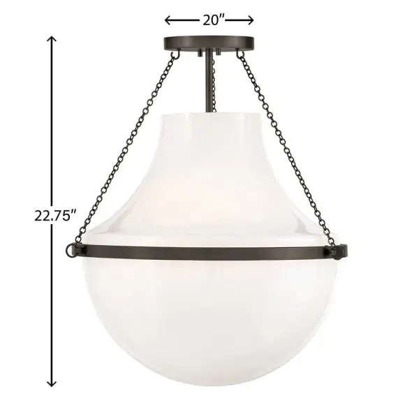 Fusing a sculpted, modern form with classically styled details, Collins features a transitional teardrop shade crafted from blown, Cased Opal glass. A central metal band and delicate chain uprights are available in Black Oxide, Heritage Brass, Heritage Bronze, or Polished Nickel finishes. - alternate view