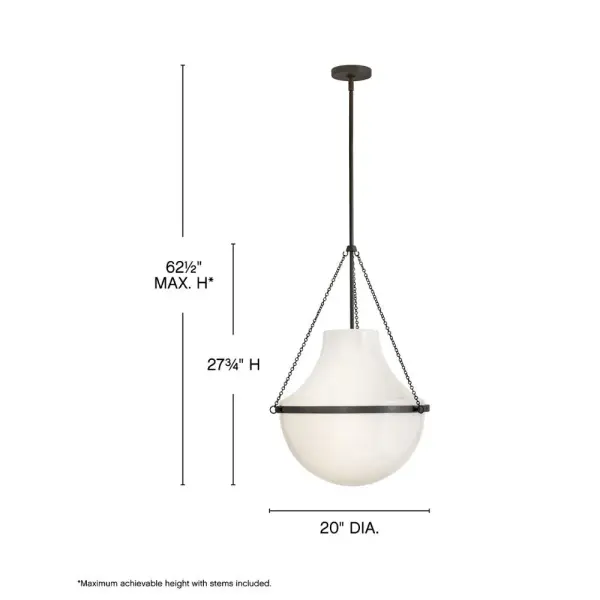 Fusing a sculpted, modern form with classically styled details, Collins features a transitional teardrop shade crafted from blown, Cased Opal glass. A central metal band and delicate chain uprights are available in Black Oxide, Heritage Brass, Heritage Bronze, or Polished Nickel finishes. - alternate view