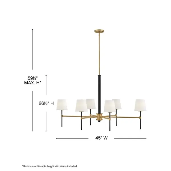 Saunders boasts a striking yet effortless appeal, blending traditional elements with captivating, midcentury modern details. A spoked silhouette and decorative stem holders are finished in Black and Lacquered Brass, paired with blown, etched opal glass shades. - alternate view
