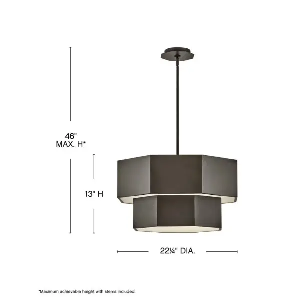 View the many sides of Facet. Interesting angles combine with bold metal features to create an edgy and contemporary profile that is unpretentious yet unforgettable. Hexagonal etched glass is showcased by Heritage Brass or Black Oxide finishes. - alternate view