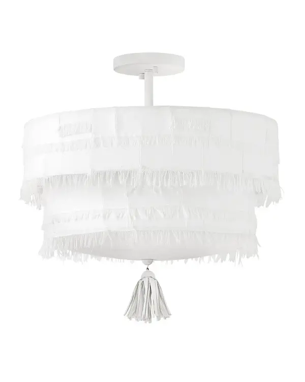 Taking a nod from current distressed fashions, Baya’s soft, hand-sewn patchwork shade creates a light and elegant feeling. Its coastal cottage style and chic texture make an artsy transitional statement complemented by a leather tassel, comfortable dimmable lamping, and a Textured Plaster finish. - alternate view