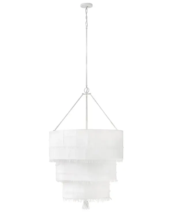 Taking a nod from current distressed fashions, Baya’s soft, hand-sewn patchwork shade creates a light and elegant feeling. Its coastal cottage style and chic texture make an artsy transitional statement complemented by a leather tassel, comfortable dimmable lamping, and a Textured Plaster finish. - alternate view