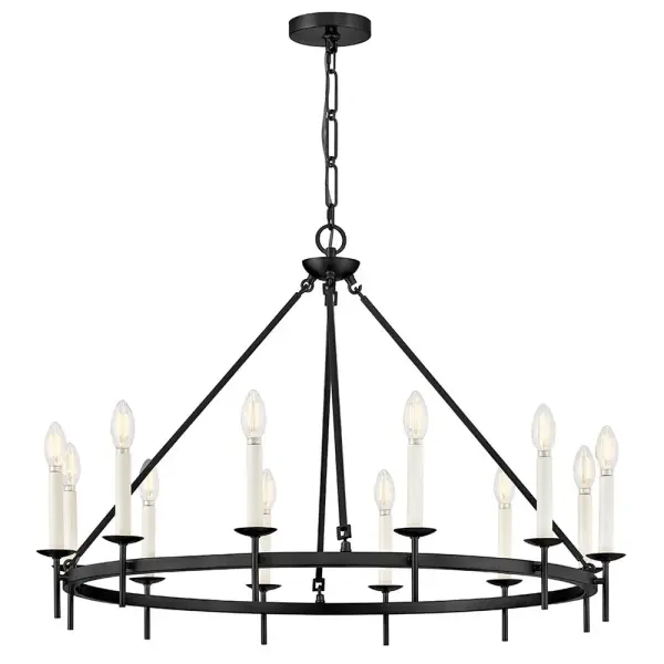 Traditional in the best way, Copley’s simple ring silhouette is topped with contrasting candle sleeves as an homage to classic chandelier styles. Exposed candelabra lamps glow with warm and inviting illumination, creating soft ambiance within grand gathering spaces.