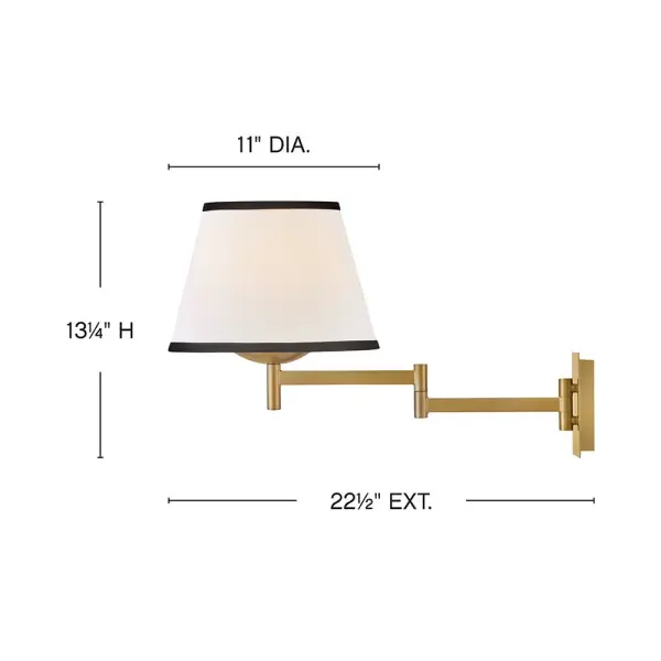 A take on traditional sconce styles, Sonia’s tapered shades feature contrasting top and bottom binding. The chic metal frame and accents are finished in versatile Lacquered Brass to complement any color palette. - alternate view