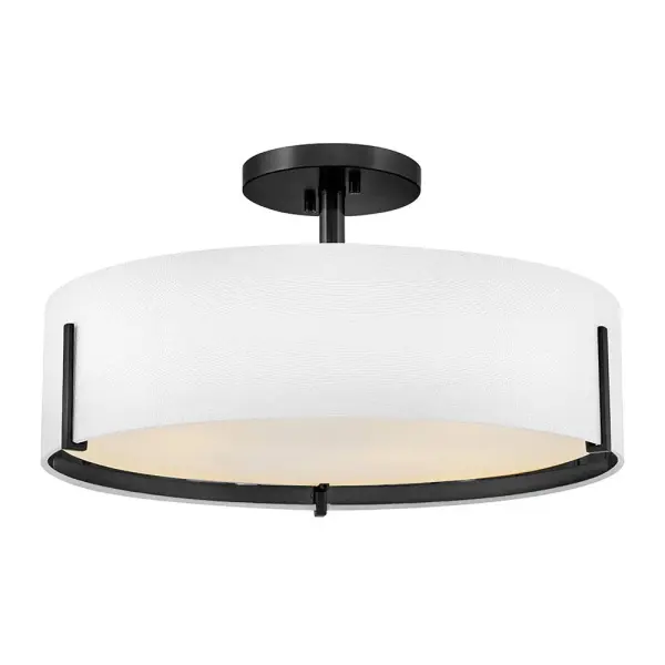 A transitional staple, Halle’s simple yet stunning Off-White Linen drum shade features an elegant Etched White glass diffuser. A minimal three-pronged frame is finished in a complementing Black or Lacquered Brass finish to easily accompany both modern and traditional décor styles.