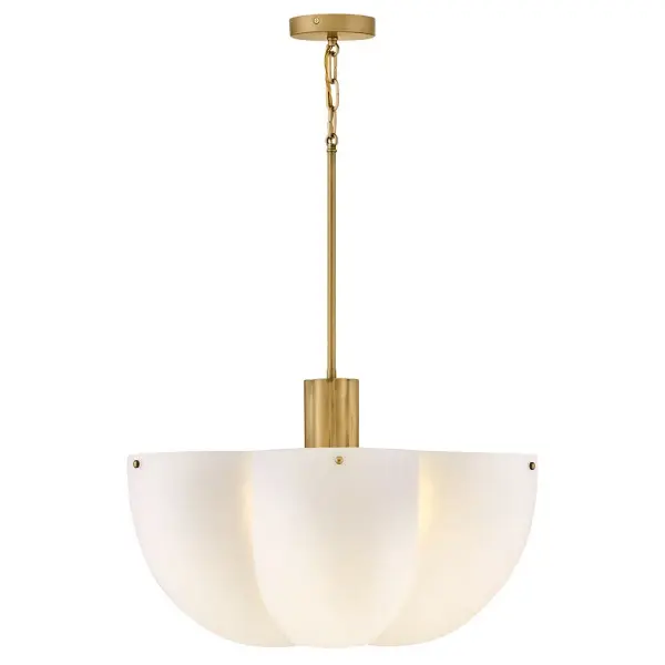 Shapely and beautiful, Becca’s cloverlike shade is hand-blown from etched opal glass and diffuses even bright light throughout your living space. A classic Heritage Brass finish accentuates ribbed detailing.
