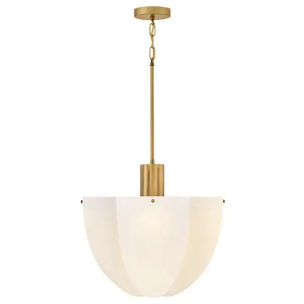 Shapely and beautiful, Becca’s cloverlike shade is hand-blown from etched opal glass and diffuses even bright light throughout your living space. A classic Heritage Brass finish accentuates ribbed detailing.