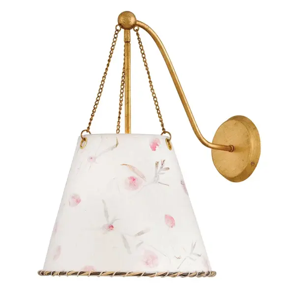 Artisan-crafted from handmade paper pressed with real flowers, Primrose’s delightful shade with twisted rope detailing brings truly unique beauty and cozy ambiance to your space. Its elegant conical silhouette is suspended gracefully from delicate chains, enhanced by a warm Distressed Brass finish. - alternate view