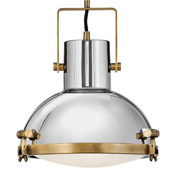 Meshing function and style, the Nautique pendant is an industrial-meets-coastal inspired design. The multiple finish combinations strike a counterbalance with its soft etched opal glass, while its functional construction offers a wingnut lockup for easy bulb changes. - alternate view
