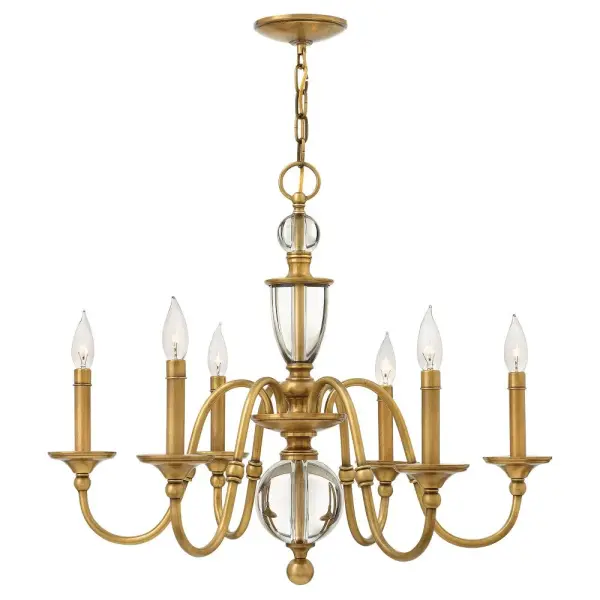 The Eleanor collection offers a classic traditional chandelier arrangement with graceful arms, elegant turnings and sleek candle sleeves. A glamorous center column constructed of solid crystal elements conveys modern sophistication. - alternate view