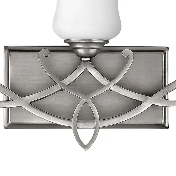Brooke’s updated traditional look features a minimalist forged scroll design in Antique Nickel that elegantly complements its etched opal glass. - alternate view
