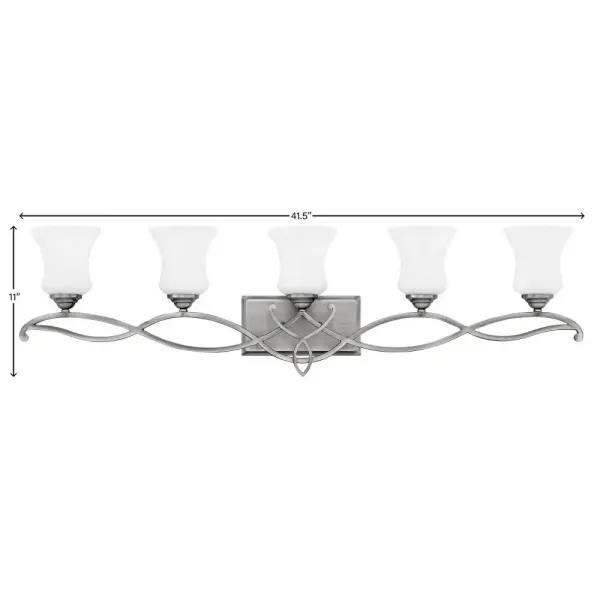 Brooke's updated traditional look features a minimalist forged scroll design in Antique Nickel and Olde Bronze that elegantly complements its etched opal glass. - alternate view