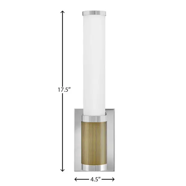 A timeless and tailored design with versatile, two-toned finish options ensures Zevi will shine among various décors. Both industrial in form and transitional in style, Zevi features a striking, signature ribbed cuff that centers an etched opal glass baton. This integrated LED sconce can be mounted vertically and horizontally and comes in three finish combinations. - alternate view