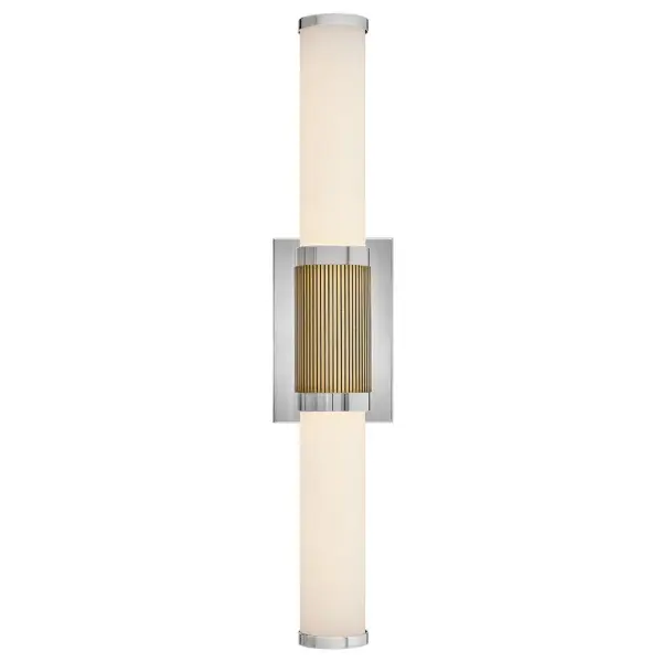 A timeless and tailored design with versatile, two-toned finish options ensures Zevi will shine among various décors. Both industrial in form and transitional in style, Zevi features a striking, signature ribbed cuff that centers an etched opal glass baton. This integrated LED sconce can be mounted vertically and horizontally and comes in three finish combinations.