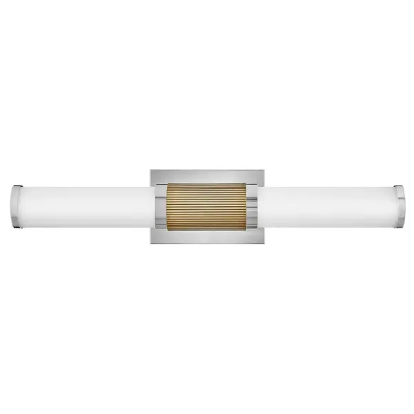 A timeless and tailored design with versatile, two-toned finish options ensures Zevi will shine among various décors. Both industrial in form and transitional in style, Zevi features a striking, signature ribbed cuff that centers an etched opal glass baton. This integrated LED sconce can be mounted vertically and horizontally and comes in three finish combinations. - alternate view