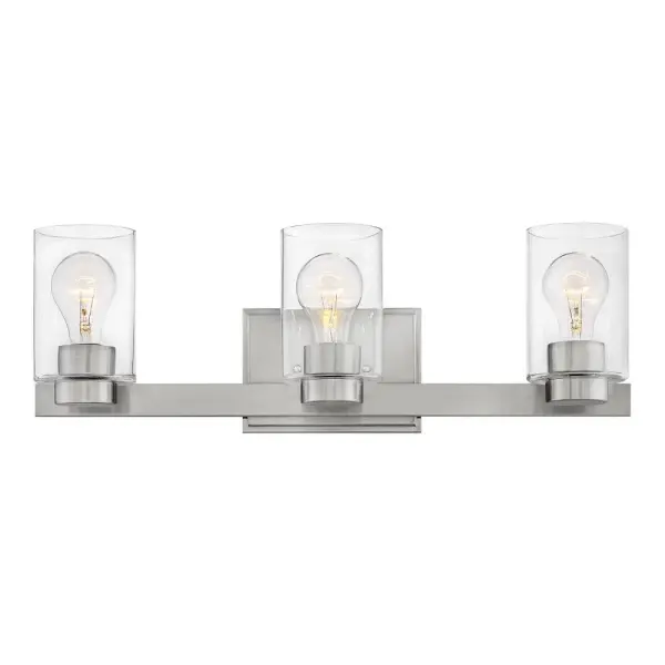 Miley’s chic design complements a variety of decors with its sleek lines and elegant glass shape. The cast stepped back plate and cast glass holders in Chrome or Brushed Nickel finishes add to its beauty.