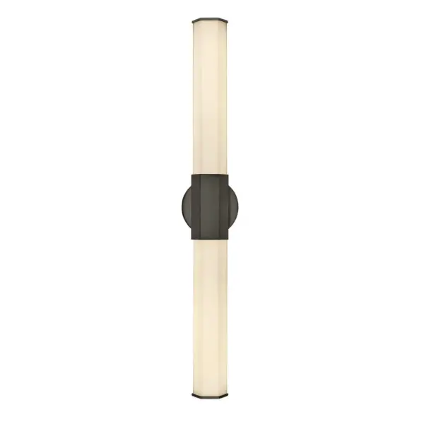 View the many sides of Facet. Interesting angles combine with bold metal features to create an edgy and contemporary profile that is unpretentious yet unforgettable. Hexagonaletched opal glass is showcased by Heritage Brass or Black Oxide finishes. - alternate view