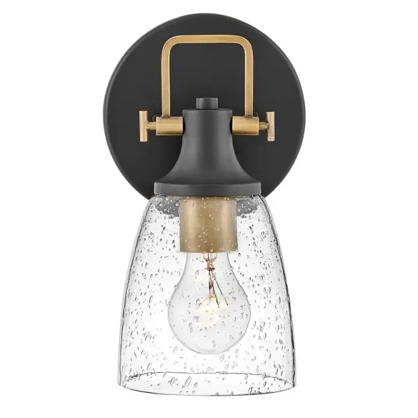 With style elements that blend both hip and historical, Easton exudes a modern industrial vibe. Bold clear seedy glass shades pair with a distinctive top yoke and vintage-inspired knobs for a robust silhouette. - alternate view